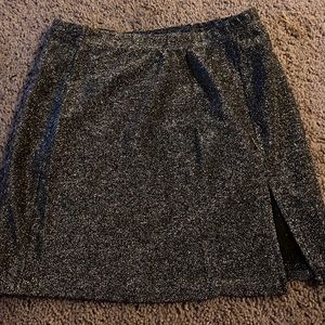 Glitter high rise slit mini skirt